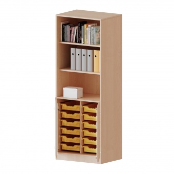 ErgoTray Schrank, 2reihig, 2OH unten Türen, 12 flache Boxen, oben 3OH Regal,B/H/T 70,3x190x50cm 